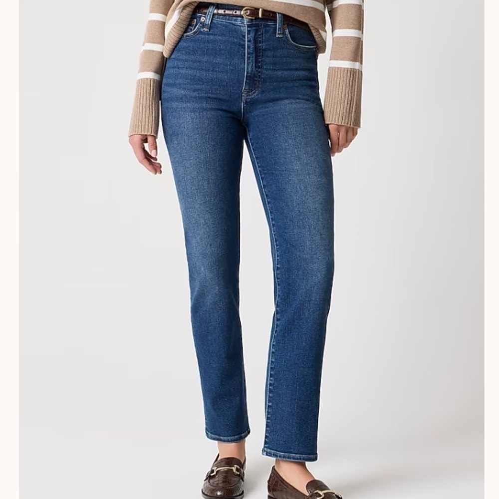 J crew dark cove wash High-rise stovepipe jean in signature stretch+